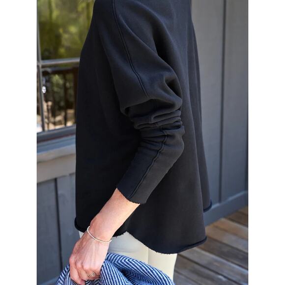 FRANK & EILEEN Effie Funnel Neck Capelet Sweatshirt Black Long Sleeve Women's L - Picture 8 of 13